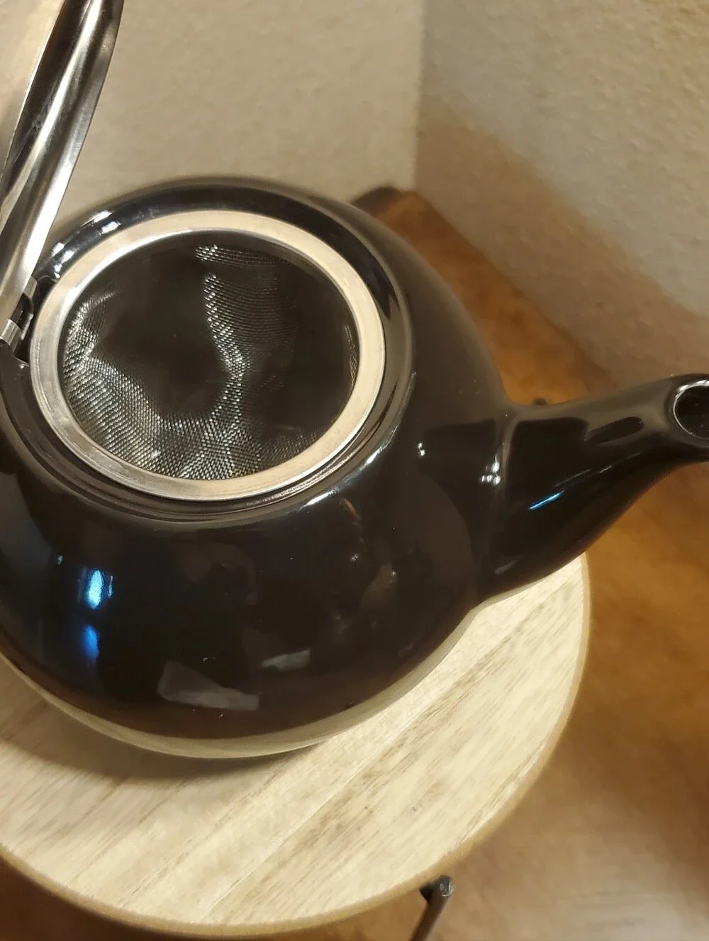 Certified International Black Ceramic Teapot with Stainless Steel Lid